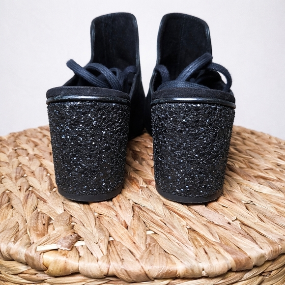 Free People Sparkler Mule Glitter Heel Black Suede Lace Back Block Heel Size 40 - Picture 6 of 12